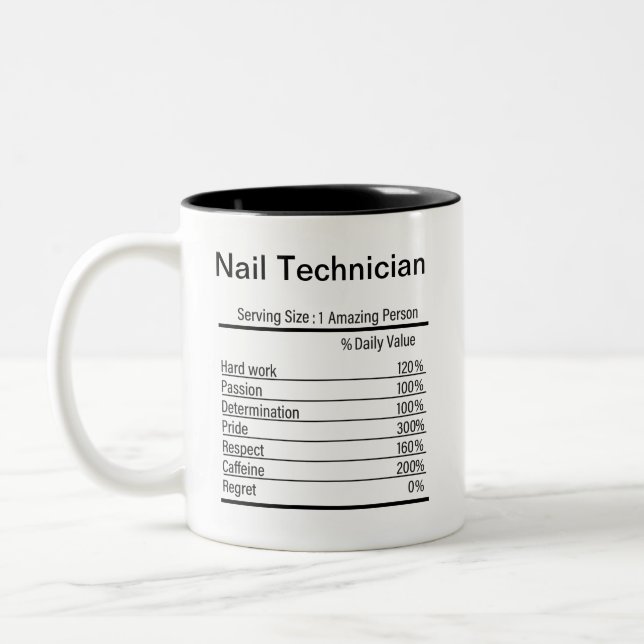 Personlig Nail Technician Nutrition Facts Två-Tonad Mugg (Vänster)