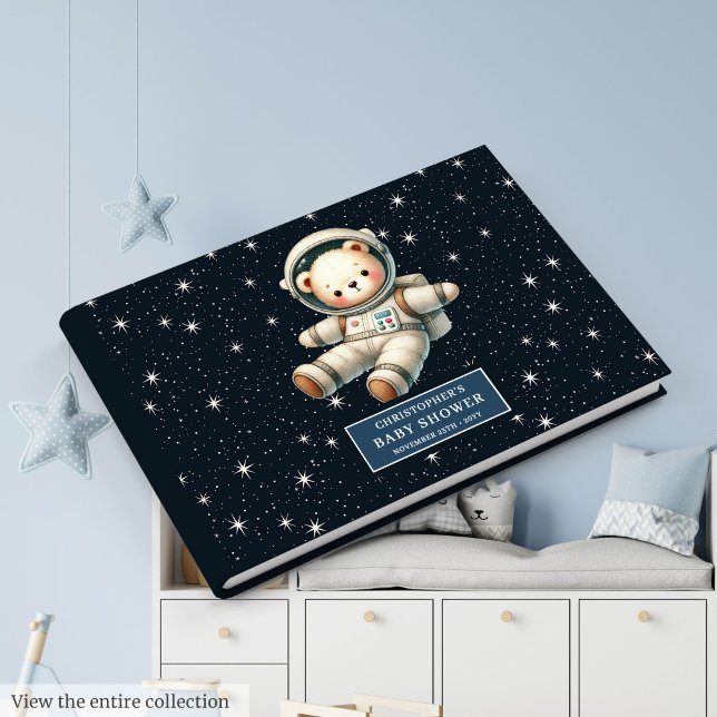 Personlig Nalle Astronaut Boy Shower Gästböcker (Personalized Teddy Bear Astronaut Boy Baby Shower Log)