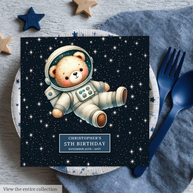 Personlig Nalle Astronaut Napkins for Boys Pappersservett (Personalized Teddy Bear Astronaut Napkins for Boys)