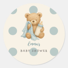 Personlig Nalle Boy Shower Sticker Runt Klistermärke