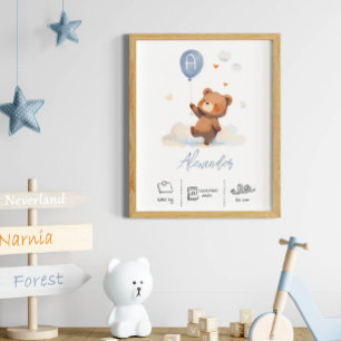 Personlig Nalle med ballonger Nursery Poster