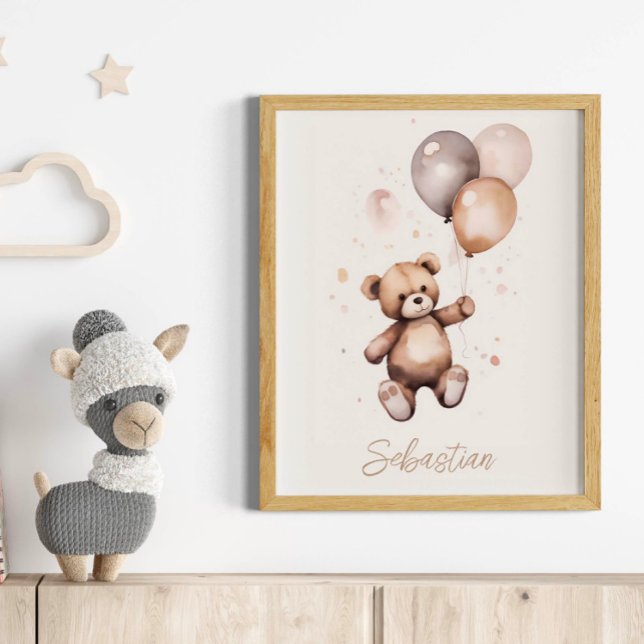 Personlig Nalle med ballonger Nursery Poster (Skapare uppladdad)