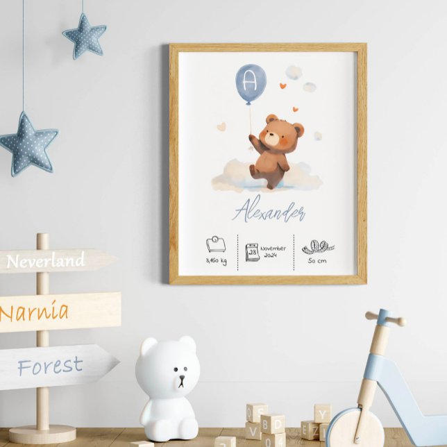 Personlig Nalle med ballonger Nursery Poster (Skapare uppladdad)