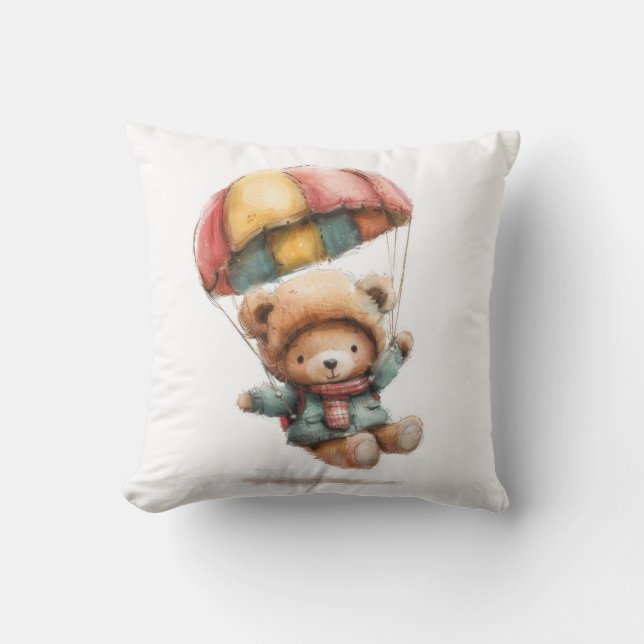 Personlig Nalle med Fallskärm Cushion Kudde (Framsida)