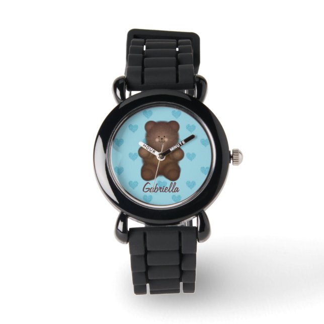 Personlig Nalle med Hearts Watch Armbandsur (Framsida)