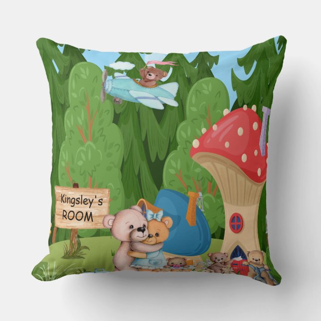 Personlig Nalle Picnic Village Kudde (Framsida)