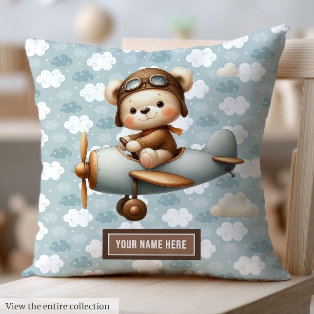 Personlig Nalle Pilot Baby Pillow for Boys Kudde (Personalized Teddy Bear Pilot Baby Pillow for Boys Gift)