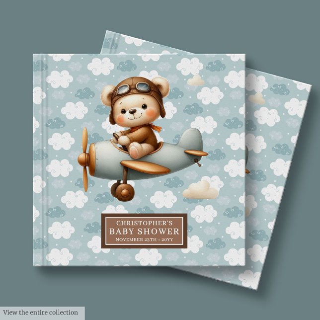 Personlig Nalle Pilot Baby Shower Guest Gästböcker (Personalized Teddy Bear Pilot Baby Shower Guest Guest Book)