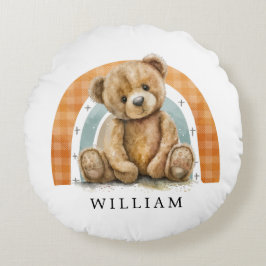 Personlig Nalle Rainbow Boho Nursery Rund Kudde