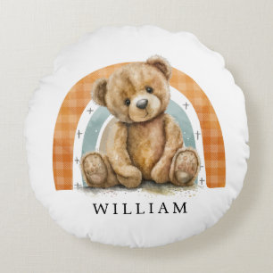 Personlig Nalle Rainbow Boho Nursery Rund Kudde