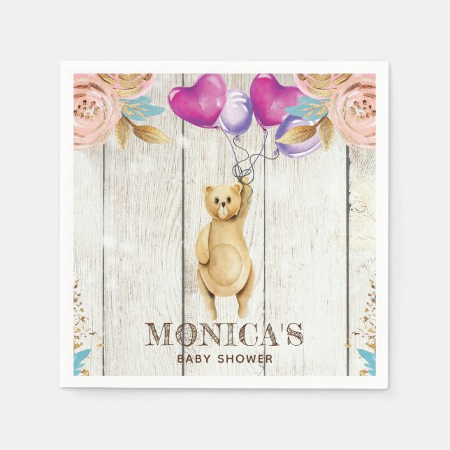 Personlig Nalle Rustic Baby Shower Pappersservett (Framsidan)