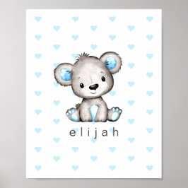 Personlig nallebjörn för babypojkar Blå hjärtan Poster