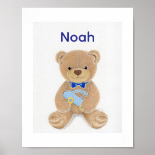 Personlig nallebjörn för babypojke med namn för ba poster