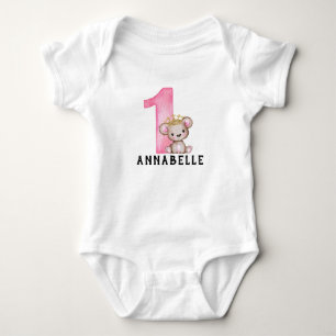 Personlig Nallebjörn Tjej Pink 1 1-års Födelsedag T Shirt
