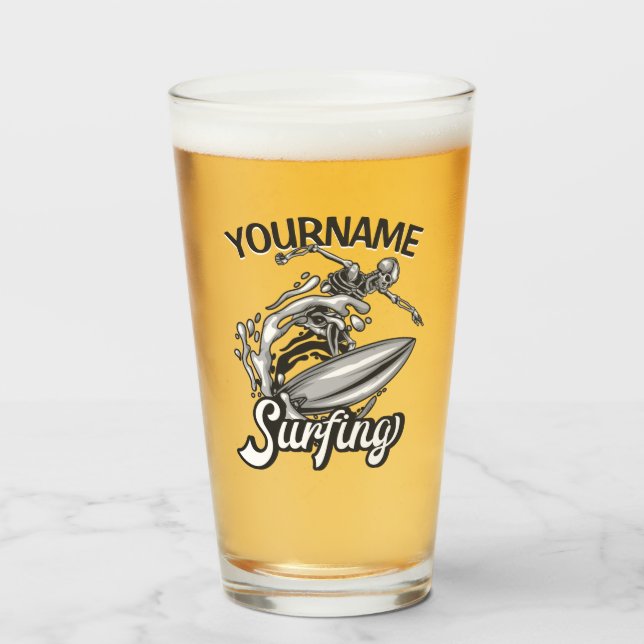 Personlig NAME Surfar Big Wave Skelett Surfning Glaskopp (Framsida fylld)