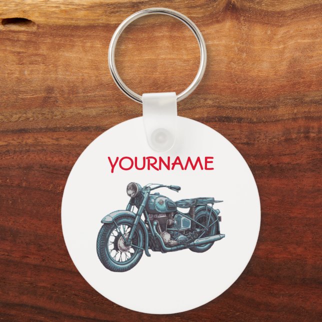 Personlig NAME Vintage Motorcykel Nyckelring (Framsida)