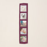 Personlig Namn 5 fotokollage Sjal<br><div class="desc">Personlig Family Namn burgundy mörk cherry vin red 5 Photo Collage Scarf Anpassningsbar-fotografimall med personlig och ett unikt personligt kollage,  modernt och coola bildnät för en vacker familjepresentidé.</div>