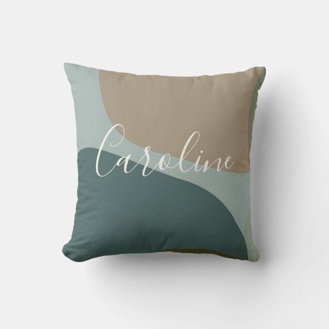 Personlig Namn Abstrakt Earthy Teal Sage Grönt Kudde (Framsida)
