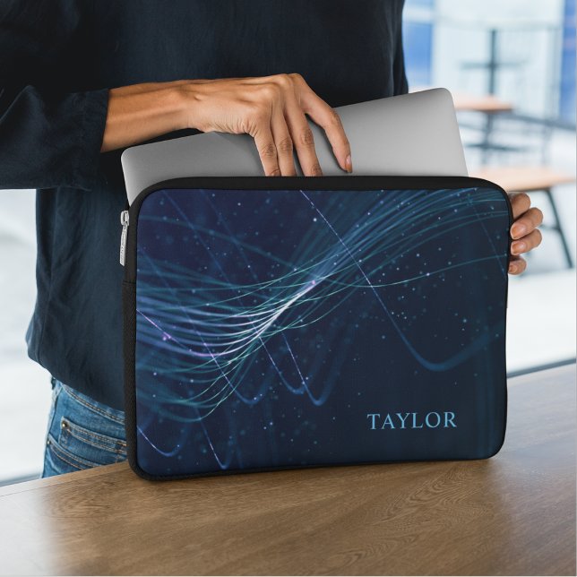 Personlig Namn Abstrakt Mörk blått Laptop Fodral (Skapare uppladdad)