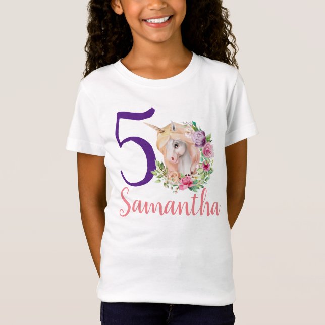 Personlig namn Age Unicorn Blommigt T Shirt (Framsida)