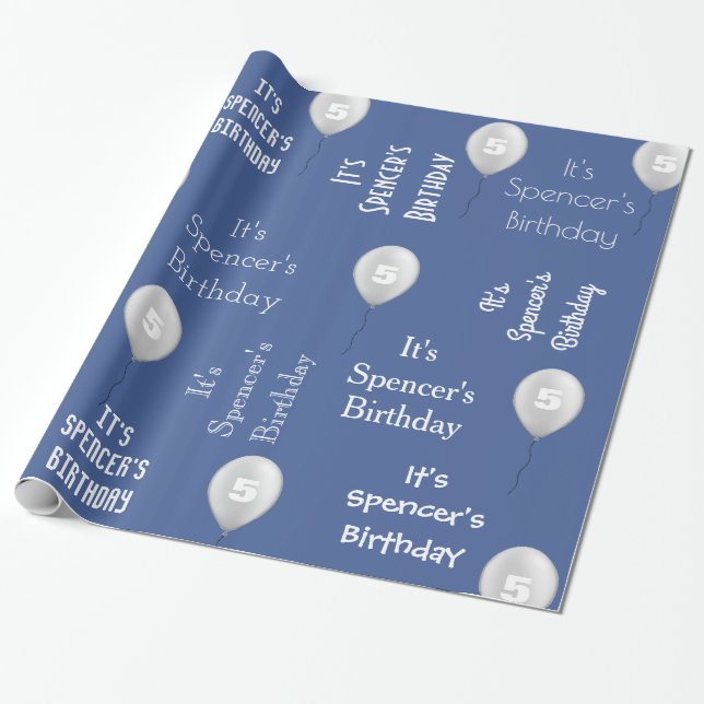 Personlig Namn & Ålder Birthday Blue Presentpapper (Utrullad)