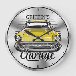 Personlig NAMN American Classic Car Garage Stor Klocka