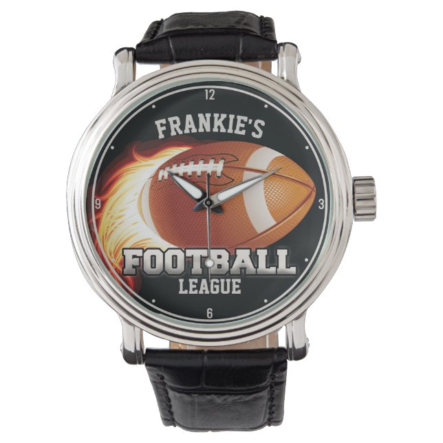 Personlig NAMN American Football Flames Sports Armbandsur (Framsida)