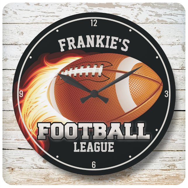 Personlig NAMN American Football Flames Sports Rund Klocka (Skapare uppladdad)