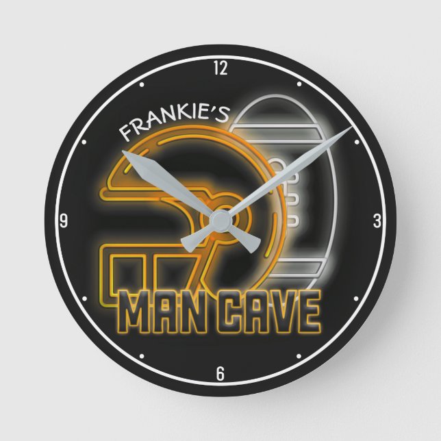 Personlig NAMN American Football Team Man Cave Rund Klocka (Framsida)