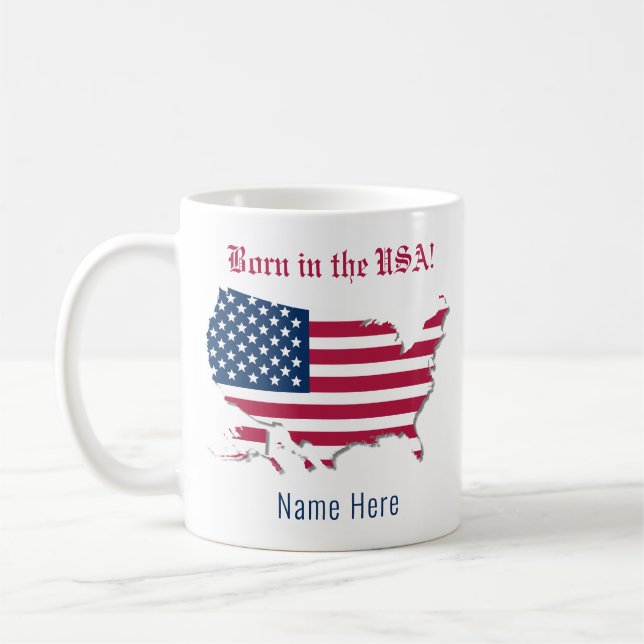 Personlig Namn Amerika Flagga Karta Born i USA Kaffemugg (Vänster)