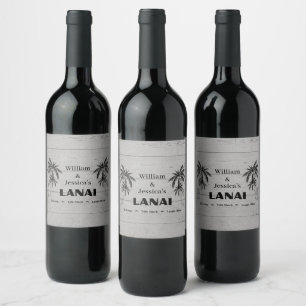 Personlig Namn Anpassningsbar Lanai Tropical Handf Vinflaska Etikett