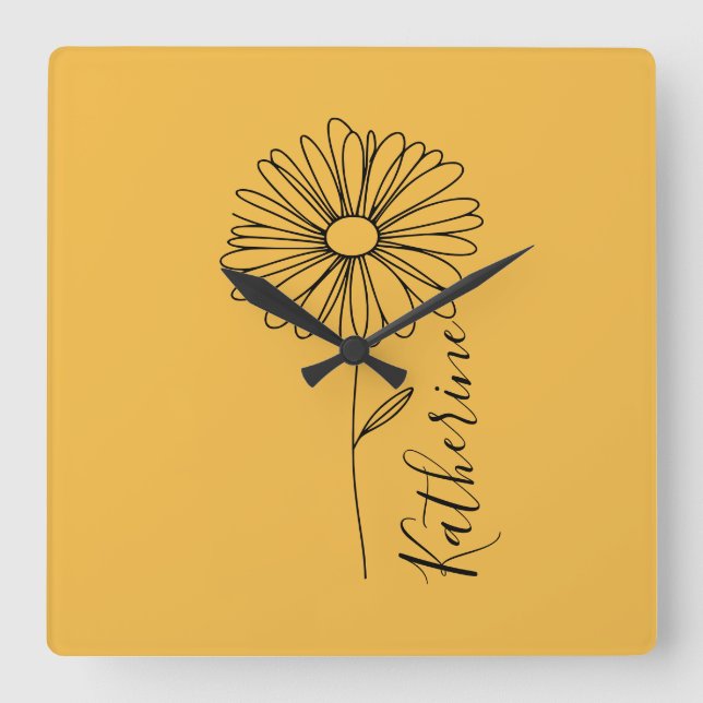 Personlig namn April daisy Birkelblomma Fyrkantig Klocka (Framsida)