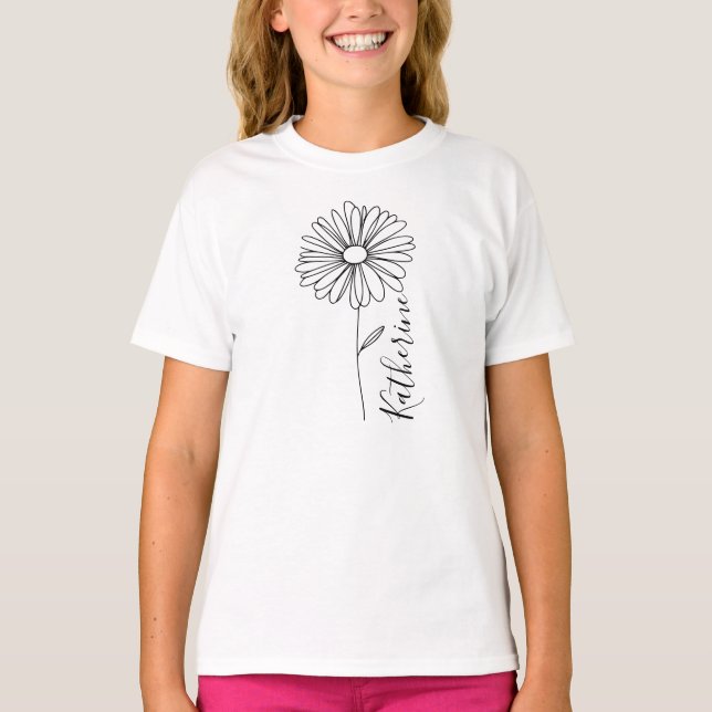 Personlig namn April daisy Birkelblomma T Shirt (Framsida)