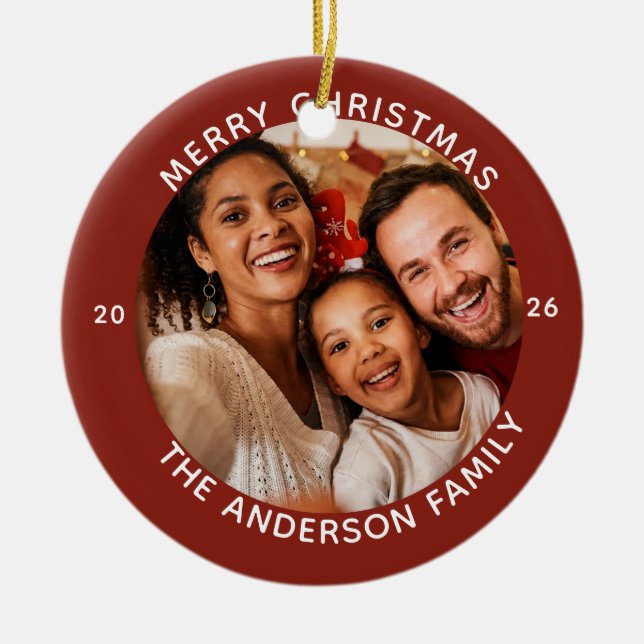Personlig Namn År Röd God Jul  Julgransprydnad Keramik (Framsidan)