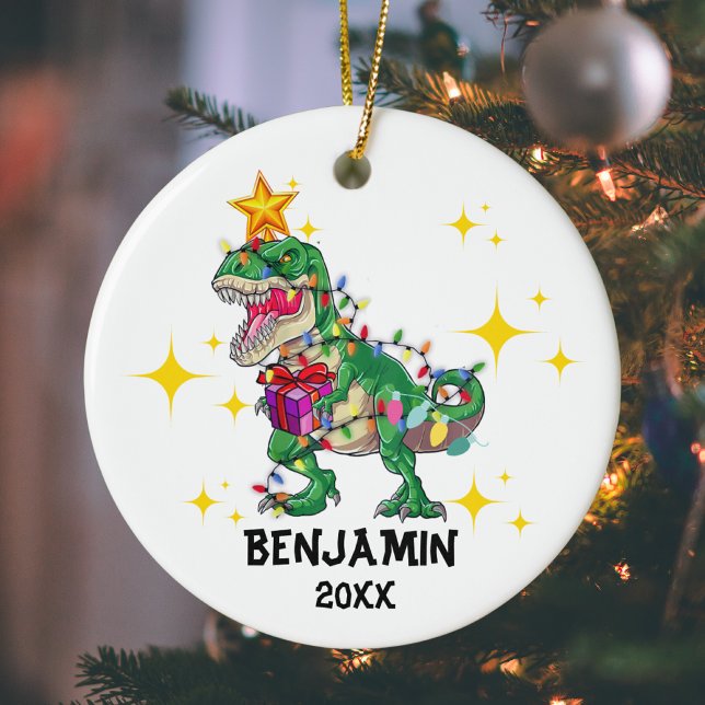 Personlig Namn-året Dinosaur-julpojken Julgransprydnad Keramik (Skapare uppladdad)