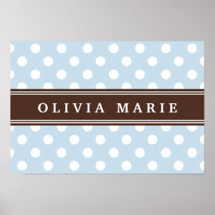 Personlig Namn Baby blue Polka dots Mönster Poster