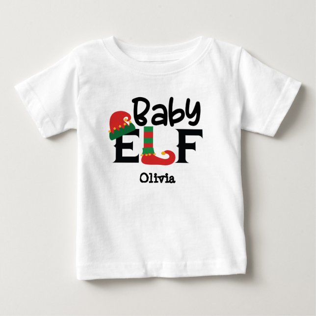 Personlig Namn Baby Elf jul T-Shirt (Framsida)