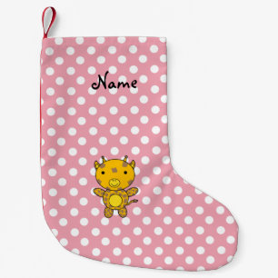 Personlig namn baby giraffe rosa polka dots liten julstrumpa