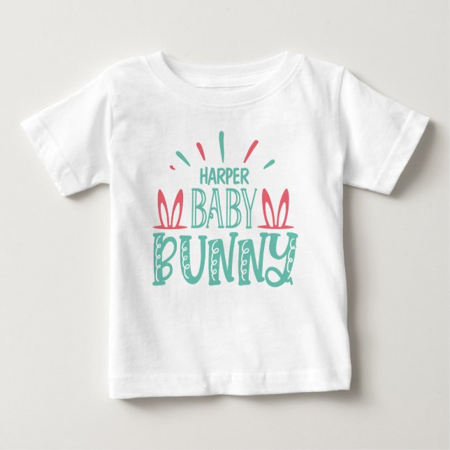 Personlig NAMN Baby Kanin Fjäril Påskägg T Shirt (Framsida)