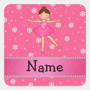 Personlig namn ballerina rosa snöflingor fyrkantigt klistermärke