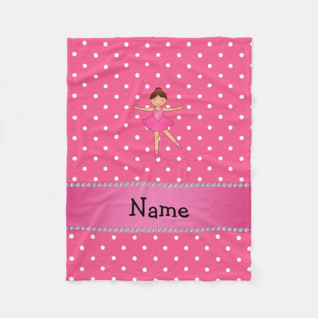 Personlig namn ballerina rosa vit polka dots fleecefilt (Framsidan)
