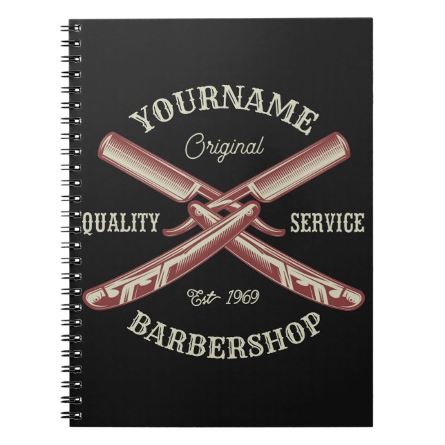 Personlig NAMN Barber Rak Razor Barbershop Anteckningsbok (Framsidan)
