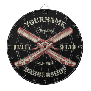 Personlig NAMN Barber Rak Razor Barbershop Darttavla