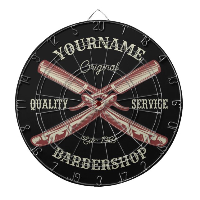 Personlig NAMN Barber Rak Razor Barbershop Darttavla (Framsidan)