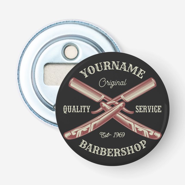 Personlig NAMN Barber Rak Razor Barbershop Flasköppnare (Framsidan)