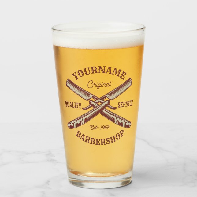 Personlig NAMN Barber Rak Razor Barbershop Glaskopp (Framsida fylld)