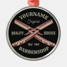 Personlig NAMN Barber Rak Razor Barbershop Julgransprydnad Metall