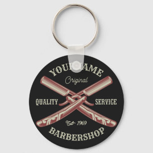 Personlig NAMN Barber Rak Razor Barbershop Nyckelring