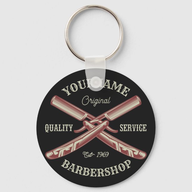 Personlig NAMN Barber Rak Razor Barbershop Nyckelring (Framsida)