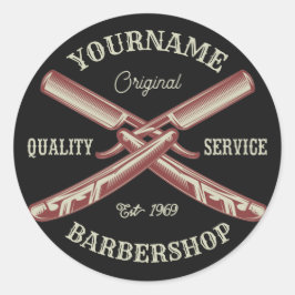 Personlig NAMN Barber Rak Razor Barbershop Runt Klistermärke